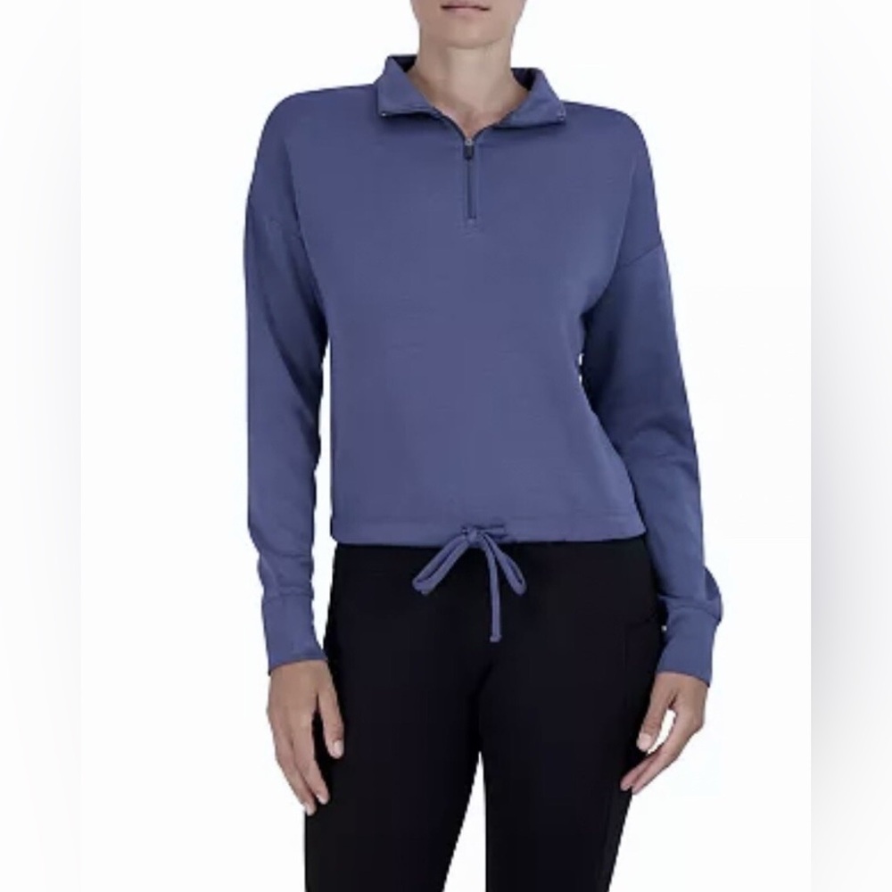 GAIAM Women's Half-Zip Pullover Indigo Blue Hudson Cinched mock Neck size Large